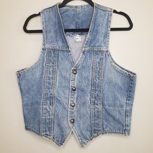 70s Denim Vest - GWG Scrubbies Snap Button Lightwash Acid Wash